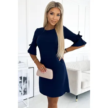 Dámské šaty 217-8 NEVA Trapézové šaty s rozšířenými rukávy - ZELENÉ S