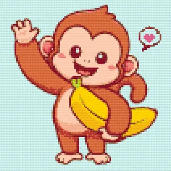 Diamantové malování Diamantové malování - Opička s banánem Velikost: 30x30cm, Rámování: Pouze srolované plátno, Diamanty: Kulaté
