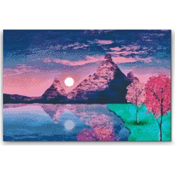 Diamantové malování Diamantové malování - Západ slunce u jezera 2 Velikost: 40x60cm, Rámování: Pouze srolované plátno, Diamanty: Kulaté