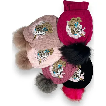 Čepice Fashion Dívčí zimní čepice s nákrčníkem PRINCESS Barva: Světle růžová