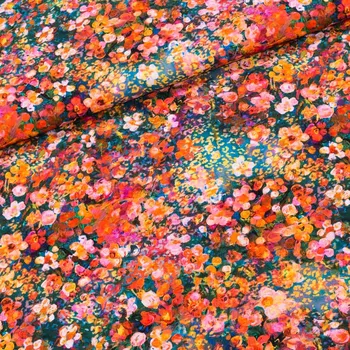 Šatovka viskózová B0173, oranžovo-modré květinky, š.160cm (látka v metráži)