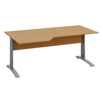 Psací stůl EZK 18 - 186 stůl kancelářský, rohový, levý, kovová podnož stříbrná, deska 18 mm, široký 1800 mm, buk Royal