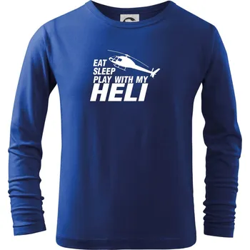 Chlapecké tričko Eat Sleep Play With My Heli - Triko dětské Long Sleeve - 122 cm/6 let ( Královská modrá )