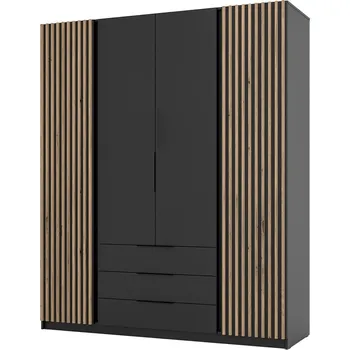 Šatní skříň Šatní skříň KAJA 2LAM 2F 3S | 200 cm | bez zrcadla | VYSOKÁ | černá + lamely
