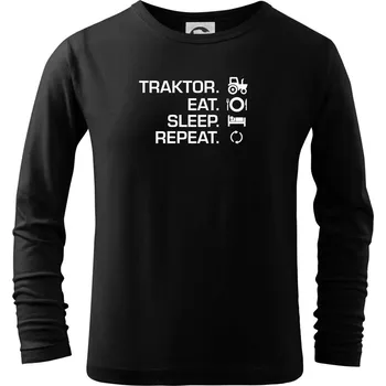 Chlapecké tričko Traktor eat sleep repeat - Triko dětské Long Sleeve - 104-110cm / 3-4 roky ( Černá )
