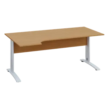 Psací stůl ERK 28 - 184 stůl kancelářský, rohový, levý, kovová podnož bílá, deska 25 mm, široký 1800 mm, buk Royal