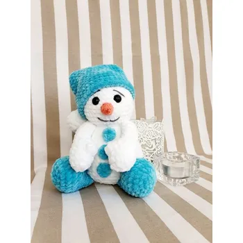 Vánoce Kateřina Vlasáková Ručně háčkovaný sněhulák sedící modrý