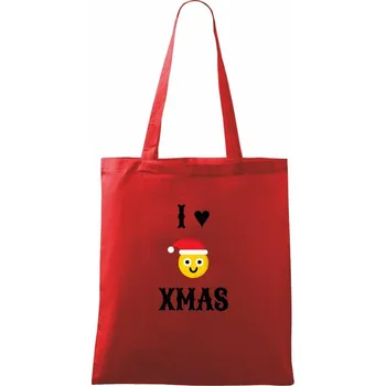 Nákupní taška i love xmas smajlik - Taška bavlněná - 42 x 38 cm ( Červená )