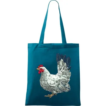 Slepice kreslená bílá - Taška bavlněná - 42 x 38 cm ( Petrolejová )