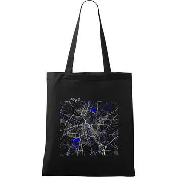 Nákupní taška Plzeň mapa s vodními toky - Taška bavlněná - 42 x 38 cm ( Černá )