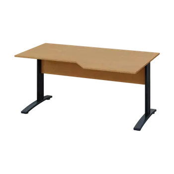 Psací stůl EZK 18 - 166 stůl kancelářský, rohový, pravý, kovová podnož černá, deska 18 mm, široký 1600 mm, buk Royal