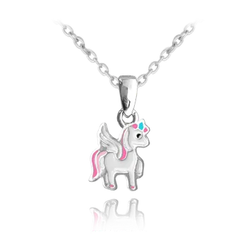 Náhrdelník 0044 MINET Barevný stříbrný náhrdelník JEDNOROŽEC Délka: 40