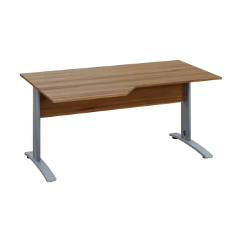 Psací stůl EZK 28 - 166 stůl kancelářský, rohový, levý, kovová podnož stříbrná, deska 25 mm, široký 1600 mm, ořech světlý