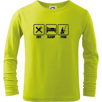 Rybaření - Eat sleep Fish - Triko dětské Long Sleeve - 146 cm/10 let ( Limetková )
