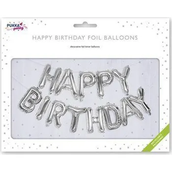 Balónek Balónek "Happy Birthday", stříbrná, 40 cm, PUKKA PAD PTY066