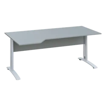 Psací stůl EZK 18 - 184 stůl kancelářský, rohový, levý, kovová podnož bílá, deska 18 mm, široký 1800 mm, šedá
