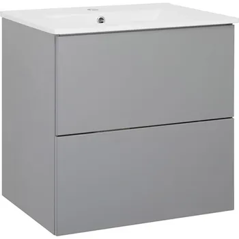 Koupelnový nábytek A - Interiéry Skříňka s umyvadlem Socrate 60 G bez úchytek, šedá fólie, lesk/šedý lak, lesk, 61,5x62x47