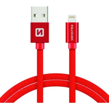 SWISSTEN Textile Lightning, datový kabel, červený, 1,2 m 71523206