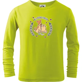 Dětská móda Kočka a pes best friends - Triko dětské Long Sleeve - 158 cm/12 let ( Limetková )