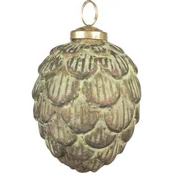 Vánoční ozdoba Zeleno-hnědá skleněná ozdoba šiška – 8x10 cm