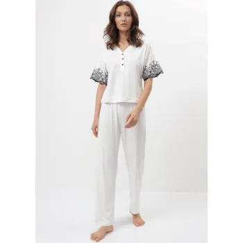 Dámské pyžamo Soft Cotton Luisa Moretti Dámské bambusové pyžamo SILVIA L Krémová - 8680404126098