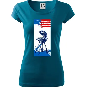 Dámské tričko USA BBQ draw grill - Dámské triko Pure - XS ( Petrolejová )