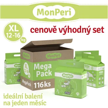 Plenkové kalhoty Mega pack MonPeri STAR XL 12-16kg (116 ks) hypoalergenní jednorázové dětské pleny vel.5
