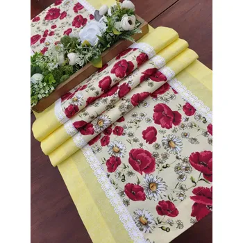 ubrus Běhoun - vlčí máky v kombinaci se žlutou