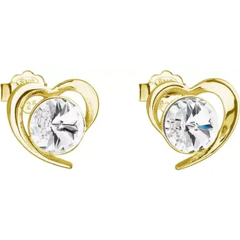 Šperk Pozlacené stříbrné náušnice pecka s krystaly Swarovski bílé srdce 31259.1