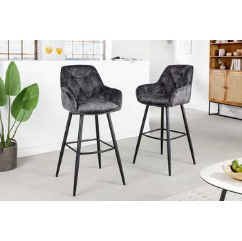 Barová židle Designová barová židle Milla šedá s područkami