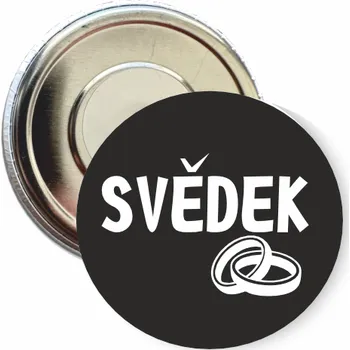 ON-DESIGN Placka s motivem Svědek Barva: černá, Barva potisku: bílá, Typ buttonu: magnet