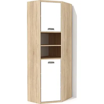 Šatní skříň Nabytekmorava Rohová skříň policová SV 701 ke sklápěcí posteli barva lamina: dub sonoma světlý / bílé dveře lesk