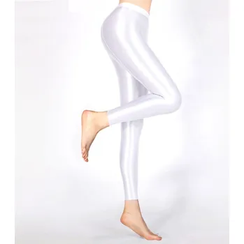 Dámské legíny hedvábné, lesklé, hladké, na fitness, jógu Bílá M
