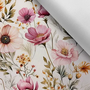 Látka s potiskem nepromokavý polyester TD/NS letní květiny Romantika