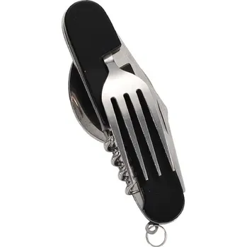 Příbor Nerezová skládací sada na cesty s otvírákem | cestovní příbor - Černá