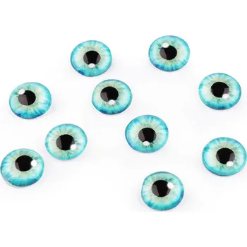 Skleněné oči k nalepení Ø10 a 12 mm, barva 4 (10 mm) tyrkysová