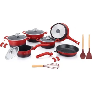 Hrnec Royalty Sada nádobí ES2014M 17dílná CLICK systém, červenočerná