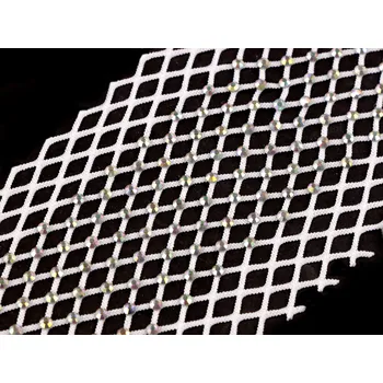 Pružná vsadka / síťovina / prýmek s broušenými kamínky šíře 75 mm, barva 6 bílá AB