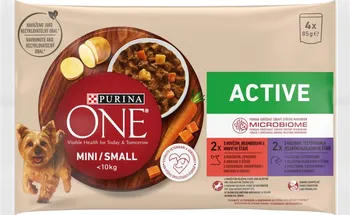 Krmivo pro psa Purina One Dog Mini/Small kapsička Active Beef with Potatoes and Carrot/Duck with Pasta and Green Beans 4x 85 g