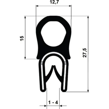 Stavební profil TS PIRELI-U PVC/EPDM GA1.117 - Profil s kovovou výztuží a horním těs. PVC/EPDM -40/+100°C , plech 1-4 m