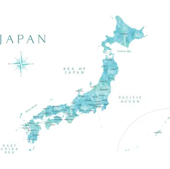 Plakát Plakát, Obraz - Map of Japan in aquamarine watercolor, Blursbyai