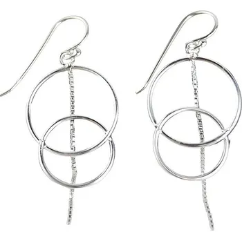 Náušnice Oriental stříbrné visací náušnice, Dva kruhy, řetízek, 37 mm
