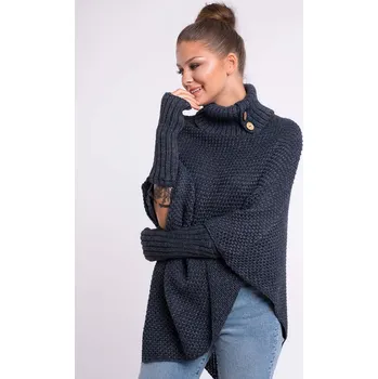 Dámský svetr Dámské pletené pončo FELICIA tmavě modré, VELIKOST UNI ( S, M , L )