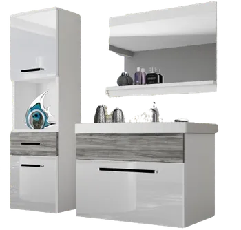Koupelnový nábytek Koupelnový nábytek ROD PM 3/0/W/WGW1/0/ZW s umyvadlem a zrcadlem leskle bílý/šedý Glamour Wood