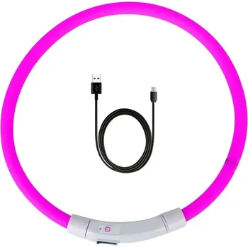 Obojek pro psa Svítící USB LED obojek pro psy průměr 16 cm - růžový