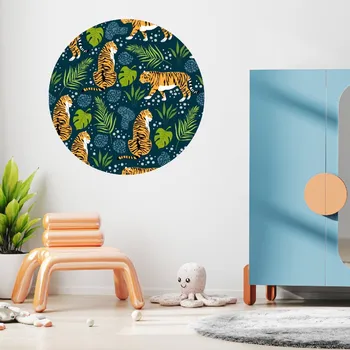Samolepící dekorace Kruhová samolepka na zeď "Tygři v džungli" 100cm