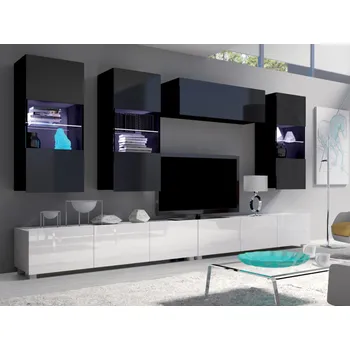 Obývací stěna ArtGiB Obývací stěna CALABRINI XI | bílá-bílý lesk/černá černý lesk