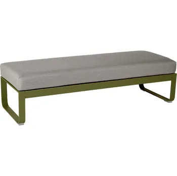 Zahradní lavice Šedohnědá čalouněná lavice Fermob Bellevie 148 cm se zelenou podnoží - odstín pesto