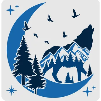 Šablona, vzor VYJÍCÍ VLK, 30x30 cm, 1 kus