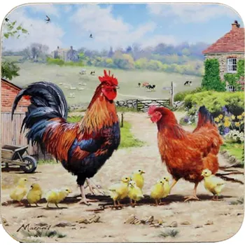 prostírání Leonardo, Anglie Leonardo - Korkové prostírání pod skleničky Kohout a slepička s kuřátky 1 ks - 10*11 cm